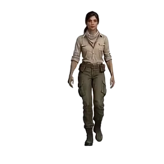 The explorer walking, facing front